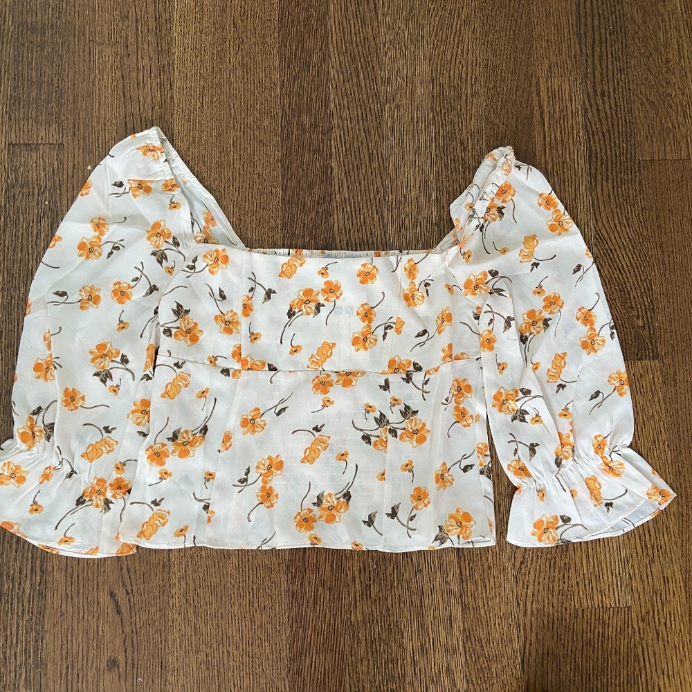 Reformation Inspired Floral Crop Top Ruched XS